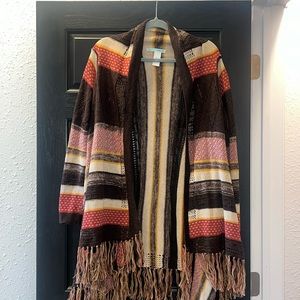 Maurice's Knit Cardigan Striped Fringe Long Sleeve Duster Sweater Size Large